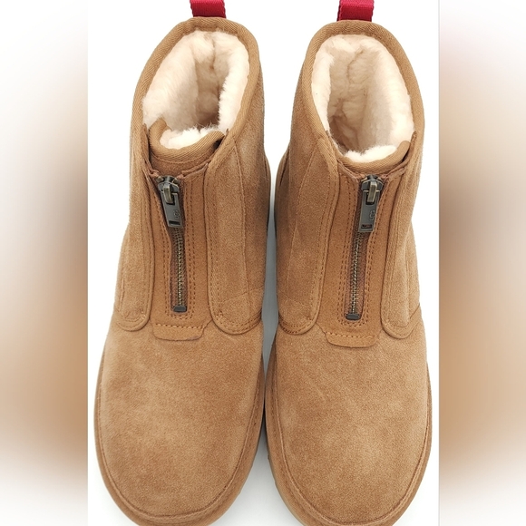 UGG Women Neumel Zip Platform Ankle Booties Chestnut Suede Plush Size 12 - Picture 5 of 12